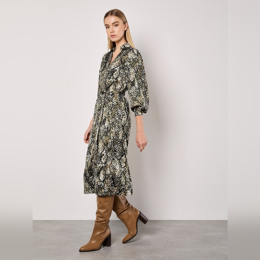 Hammered Satin Snakeprint Shirtdress